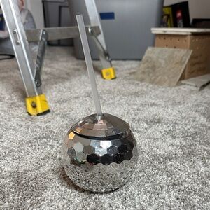 Silver Disco Ball Tumbler with Straw